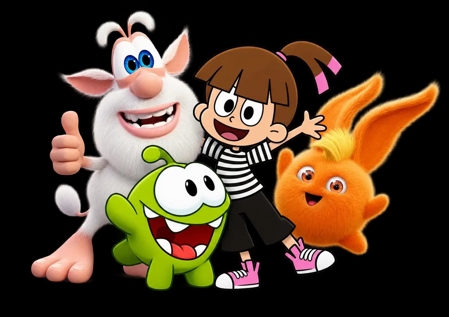 Booba, Om Nom, Sonya and a Sunny Bunny together